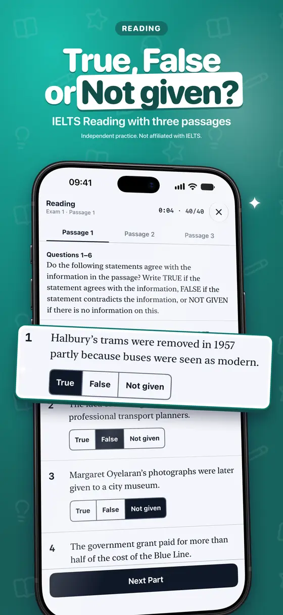 An IELTS Reading passage with True, False, Not given questions.